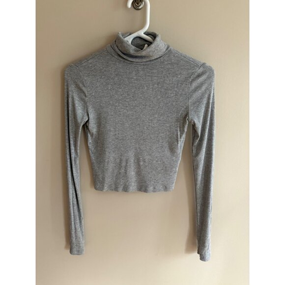 Sunday Best Ribbed Modal Turtleneck Long Sleeve Casual Top in Gray Size XS - Picture 2 of 10